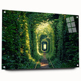 Large abstract wall art depicting a European scenery in vibrant colors on acrylic glass.