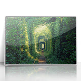 Art deco poster of a European scenery in Ukraine, featuring muted pastel colors on a white framed acrylic.