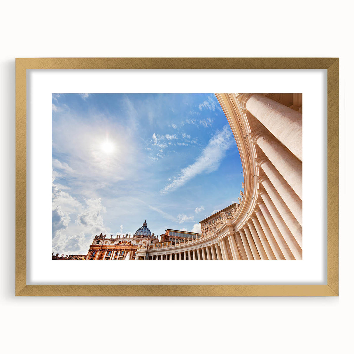Extra large abstract art print of the Vatican scenery in muted earth tones on a textured canvas, framed with a gold mat.