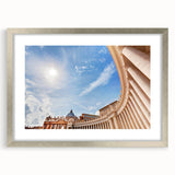 Textured art depicting the Vatican in abstract style with muted earth tones on a silver-framed mat, ideal for bedroom art.