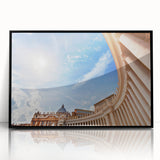 Large abstract wall art depicting the Vatican scenery in muted earth tones on a framed acrylic.