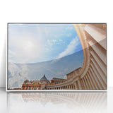 Acrylic print of the Vatican scenery, featuring muted earth tones in an art deco style, ideal for modern art wall decor.