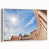 Vintage poster art of the Vatican on a framed canvas, featuring a mix of colorful art and black details.