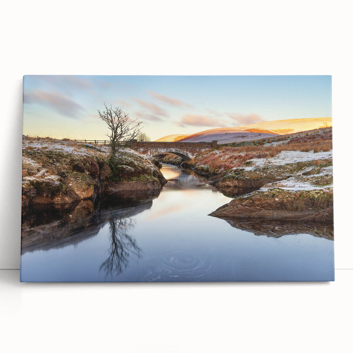 Black and white large art print of a Welsh landscape on stretched canvas, ideal for kitchen wall art or bedroom decor.