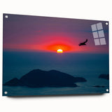 Large abstract depiction of Acapulco scenery on acrylic glass, featuring vivid blue and green tones.