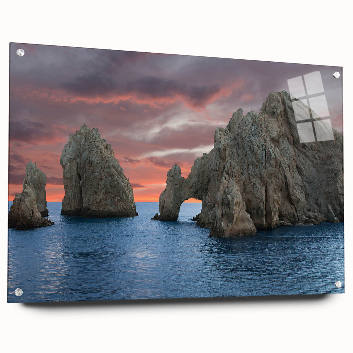 Large abstract wall art depicting Baja California scenery in vibrant colors on acrylic glass.