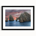 Extra large abstract art print of Baja California scenery in vibrant colors on a textured canvas, framed in black.