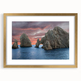 Extra large abstract art print of Baja California scenery in gold frame, featuring textured brush strokes in earth tones.