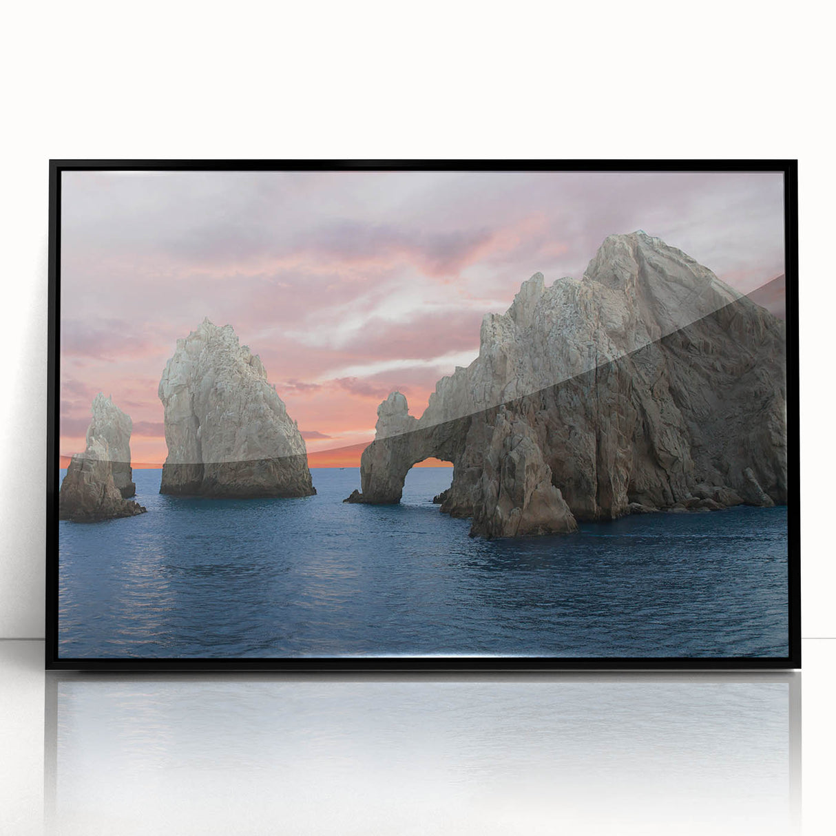 Large abstract wall art featuring Baja California scenery in muted earth tones on a framed acrylic.