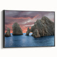 Black and white framed canvas of Baja California landscape, ideal for bedroom wall art.