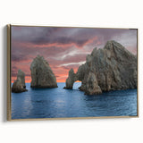 Framed canvas wall art depicting a vintage-style landscape of Baja California, featuring muted earth tones.