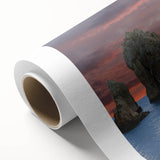 Art deco poster of Baja California scenery on rolled canvas, with pastel shades, ideal for nursery wall art.