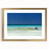 Extra large abstract art print of Cancun scenery in textured gold frame, ideal for living room decor.