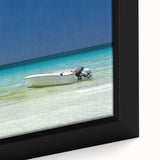 Framed canvas featuring a textured depiction of Cancun scenery in black with colorful accents, ideal for living room decor.