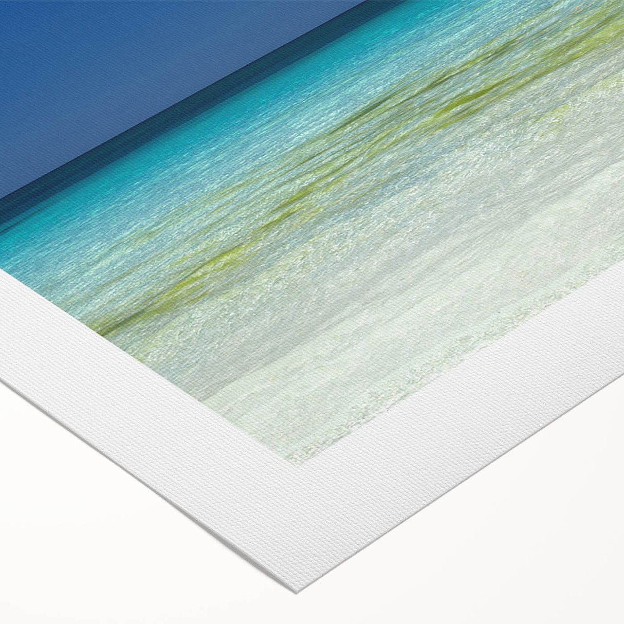 Art deco poster of Cancun scenery with pastel blue and pink tones on rolled canvas, suitable for dining room wall art.