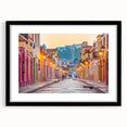Extra large abstract art print of Mexico City, featuring vibrant, colorful textures on a framed black mat.