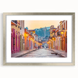 Textured abstract art print of Mexico City in muted earth tones on a framed canvas, suitable for bedroom decor.