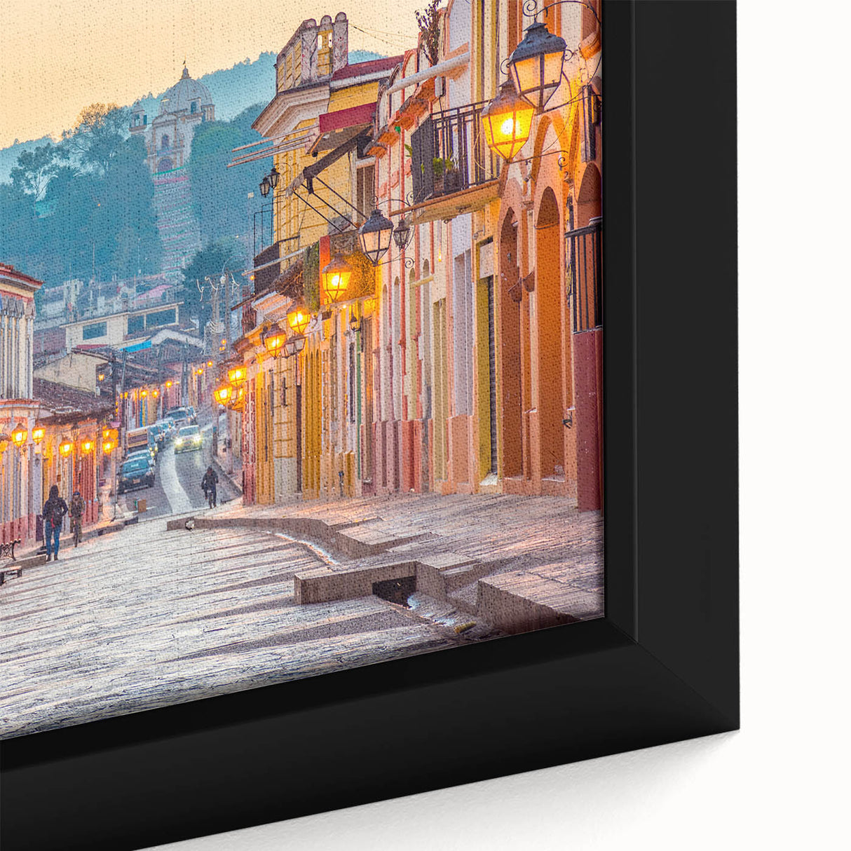 Extra large framed canvas featuring a textured depiction of Mexico City in vibrant colors, ideal for living room decor.