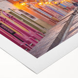 Art deco poster of Mexico City skyline in muted earth tones on rolled canvas, suitable for dining room decor.