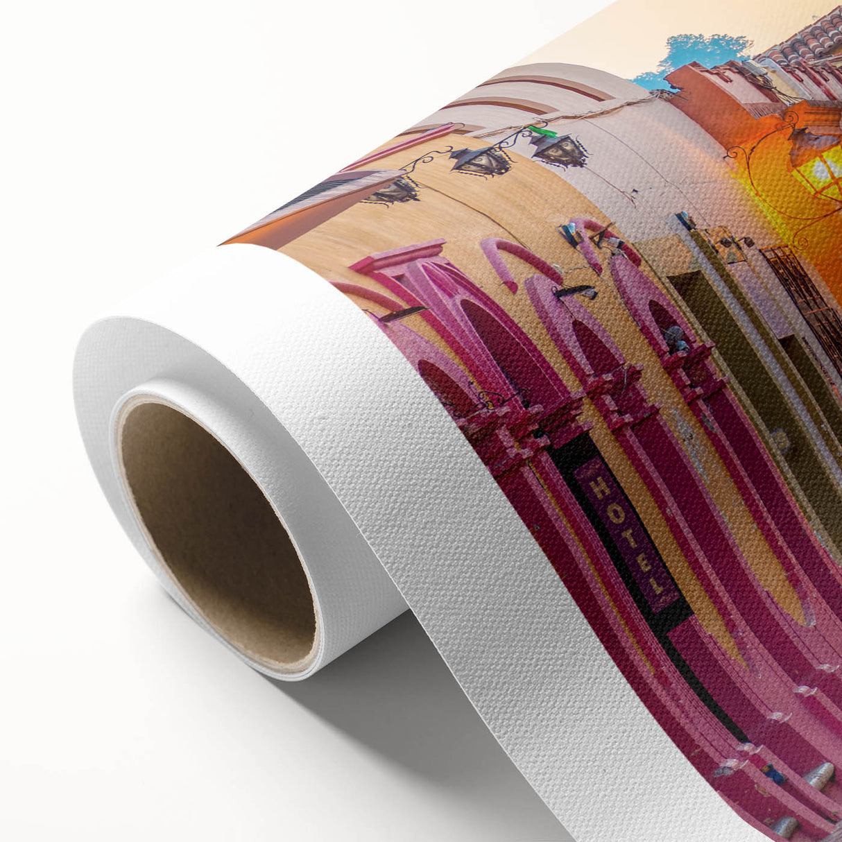 Art Deco poster of Mexico City skyline in pastel shades on rolled canvas, ideal for nursery wall art.