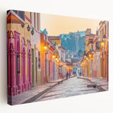 Large stretched canvas wall art depicting the Mexico City skyline in muted earth tones, ideal for kitchen decor.