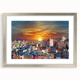 Textured abstract art print of Guanajuato scenery in muted earth tones, framed in silver, suitable for bedroom decor.