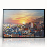 Large abstract wall art of Guanajuato scenery in vibrant colors, framed in black acrylic, suitable for modern art wall decor.