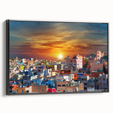 Framed canvas featuring a black and white vintage landscape of Guanajuato, ideal for bedroom wall decor.