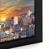 Extra large framed canvas featuring a textured depiction of Guanajuato, Mexico in vibrant colors.