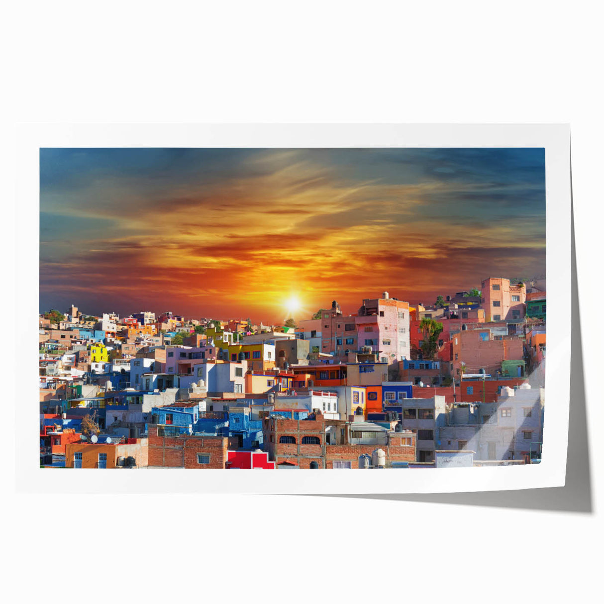 Extra large rolled print of Guanajuato, Mexico scenery with vibrant floral colors, ideal for art wall dining room.