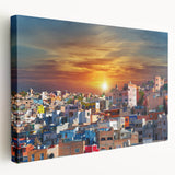 Large stretched canvas depicting the colorful buildings of Guanajuato, ideal for kitchen wall art.