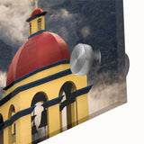 Large abstract wall art depicting the Oaxaca scenery in vibrant earth tones on acrylic glass, ideal for dining room art.