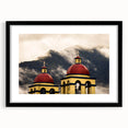 Extra large abstract art print featuring a textured, colorful depiction of Oaxaca scenery, framed with a black mat.
