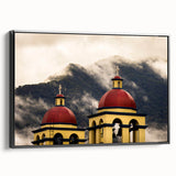 Black and white framed canvas of Oaxaca landscape, ideal for bedroom wall art in vintage poster style.