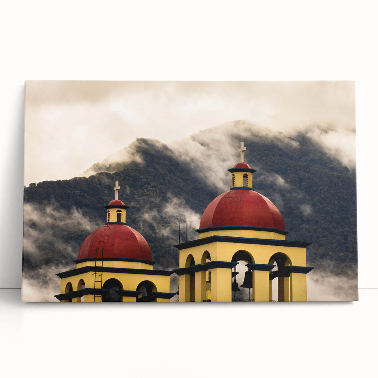 Large black and white wall art of Oaxaca scenery on stretched canvas, ideal for kitchen or bedroom decor.