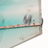 Large abstract wall art featuring a mid-century modernist design in vibrant hues on acrylic glass.