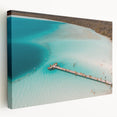 A stretched canvas print featuring a serene landscape of Quintana Roo, Mexico, with vivid green and blue tones.