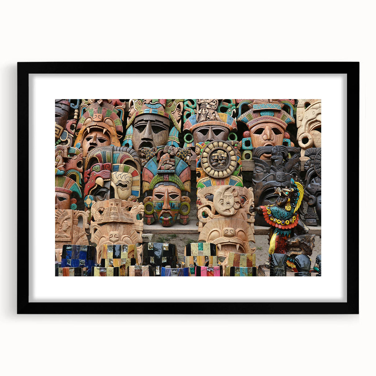 Extra large abstract art print of Yucatan scenery in vibrant, textured colors on a black framed canvas.