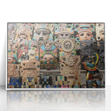 Art deco poster of Yucatan scenery in a white acrylic frame, showcasing pastel shades, ideal for modern nursery wall art.