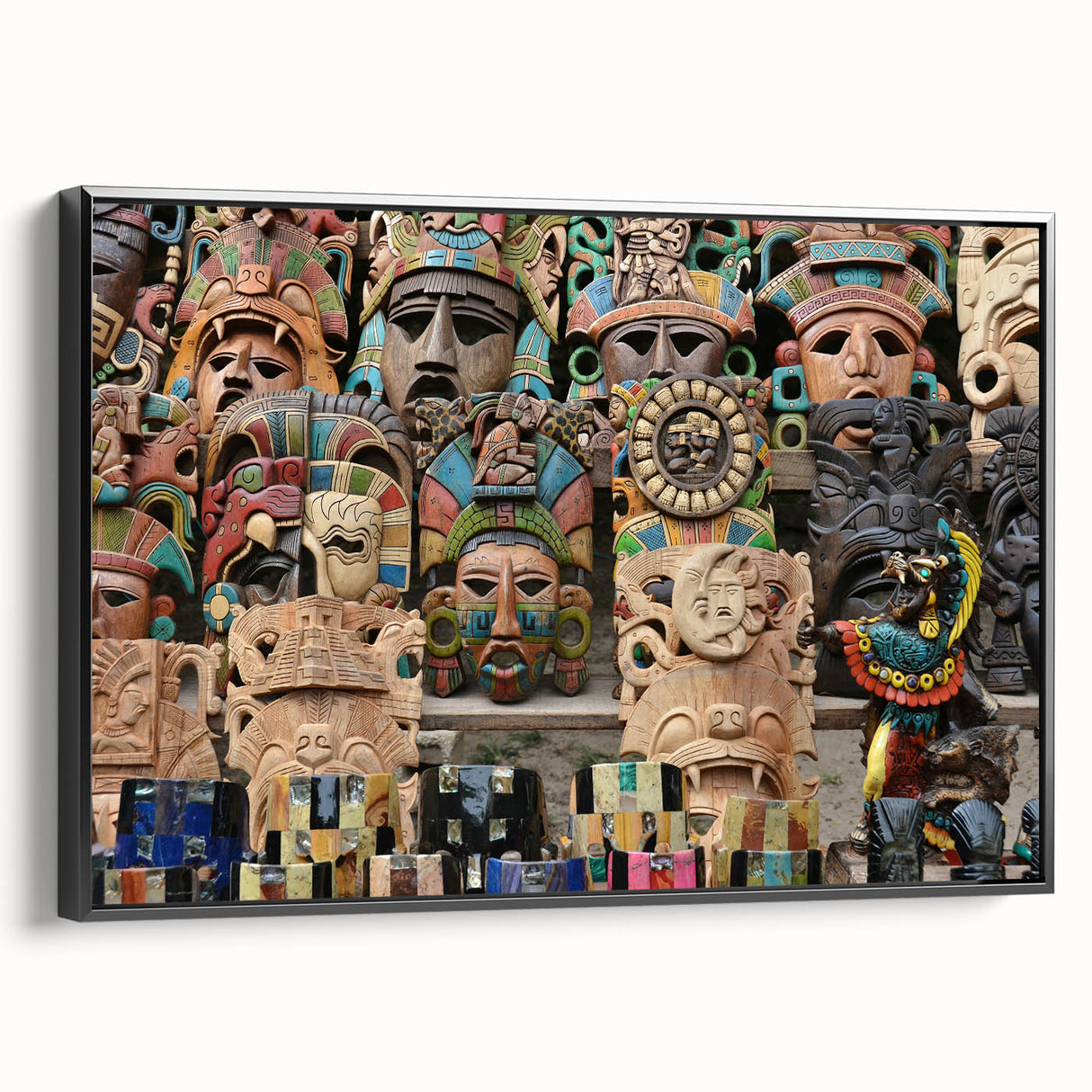 Black and white vintage poster art of Yucatan landscape on framed canvas, ideal for bedroom wall decor.