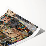 Extra large wall art featuring line art flowers in muted tones on a rolled canvas, ideal for large living room decor.