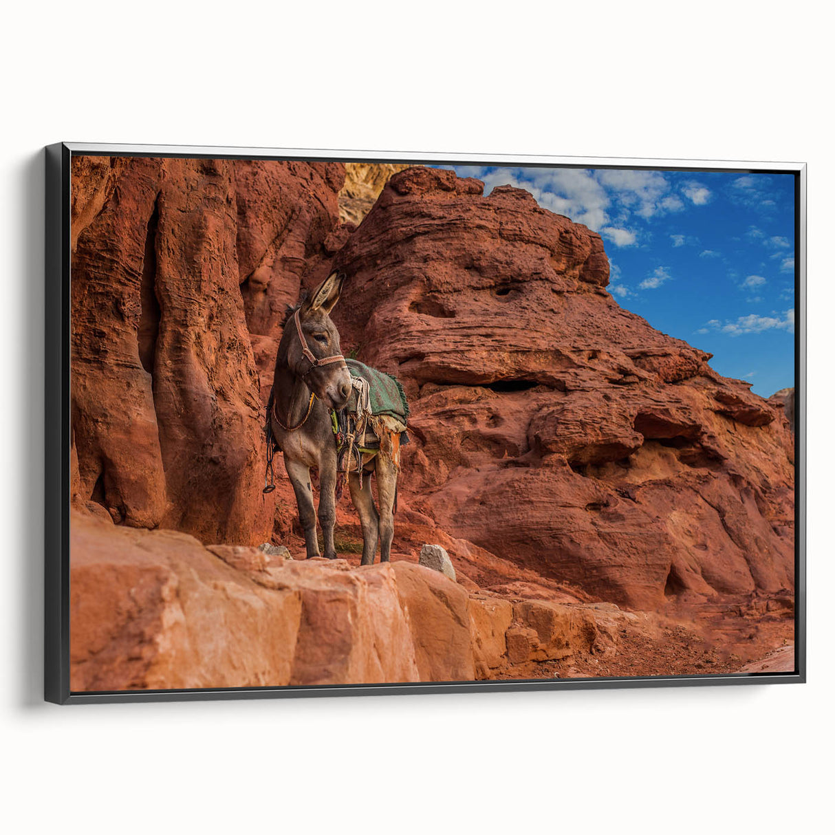 Black and white landscape art painting of Middle Eastern scenery on framed canvas, ideal for bedroom decor.