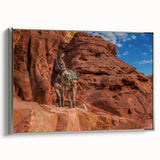 Vintage-style landscape art painting of a Middle Eastern scenery on a silver-framed canvas.