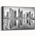 Black and white framed canvas of Dubai landscape, ideal for bedroom wall art.
