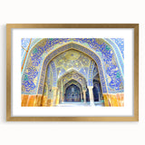 Extra large abstract art print depicting a textured Middle Eastern scenery in muted gold and earth tones, framed with mat.