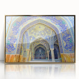 Framed acrylic print of a serene Middle Eastern landscape in soft gold and earth tones, ideal for modern art wall decor.