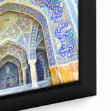 Extra large framed canvas featuring a textured, colorful Middle Eastern scenery in black, ideal for living room decor.