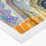 Art deco poster of a Middle Eastern scenery in muted earth tones on rolled canvas, suitable for dining room decor.