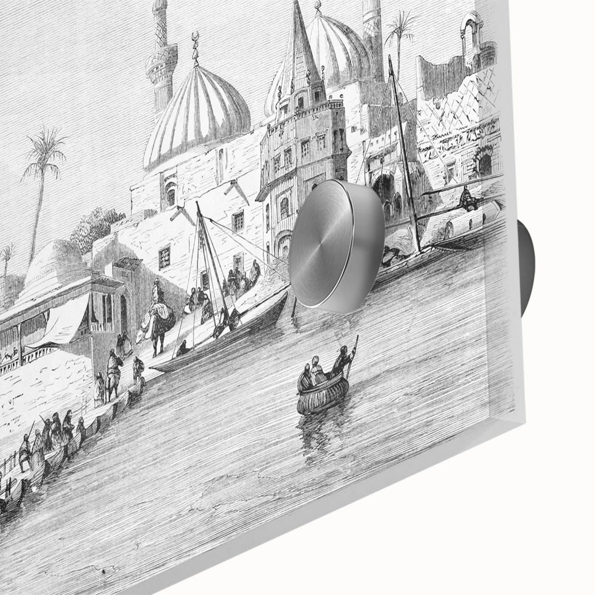 Large abstract wall art depicting a Middle Eastern Iraqi scenery in muted earth tones on acrylic glass.