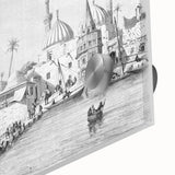 Large abstract wall art depicting a Middle Eastern Iraqi scenery in muted earth tones on acrylic glass.